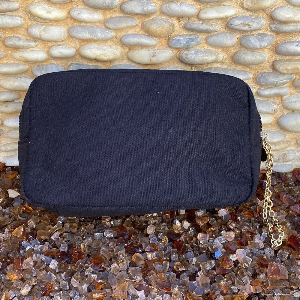 Yves Saint Laurent YSL Parfums Black Canvas Logo Wristlet/Pouch Gold Chain New - Picture 4 of 7